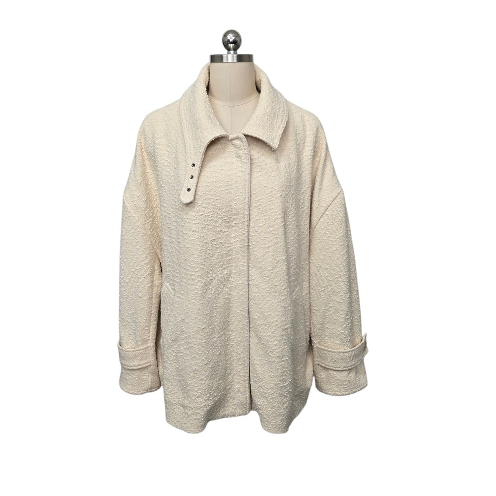 Banana Republic Womens XL Cream Textured Bouclé Oversized Asymmetrical Jacket